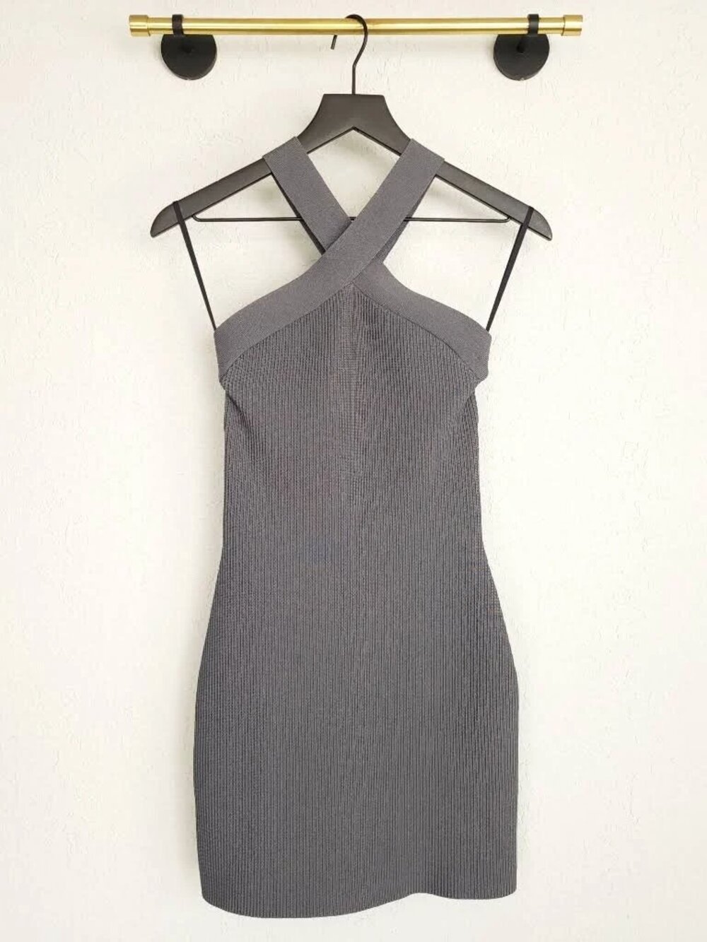 Aritzia Babaton Sculptknit Crossneck Dress Grey Size Medium